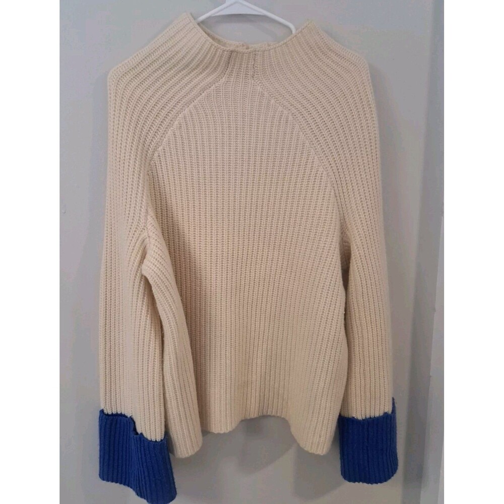 Tory Burch Sport 100% Merino Wool Ribbed MockNeck Sweater Cream Size Medium $300